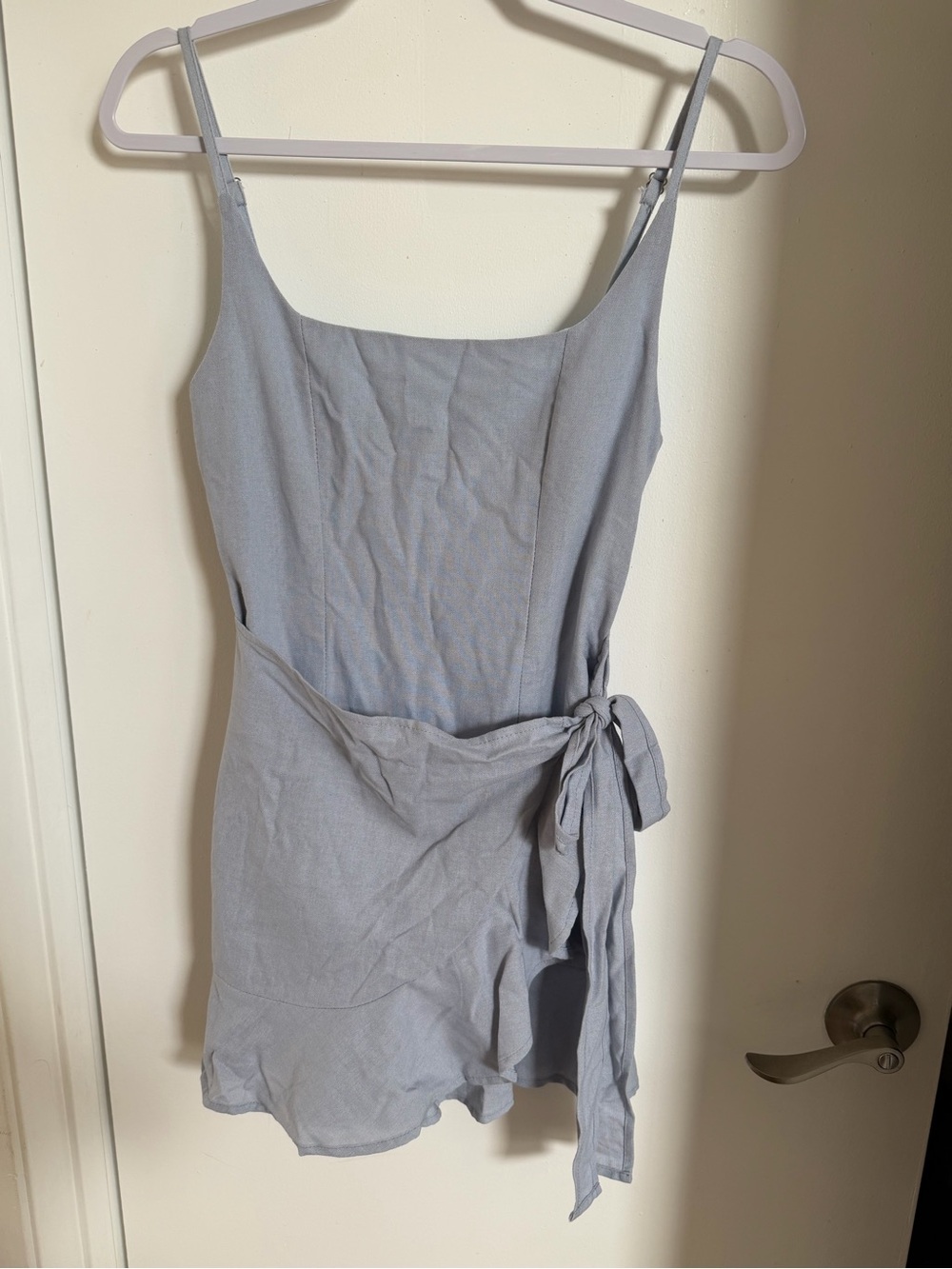 White Fox Boutique Blue Wrap Mini Dress Side Tie Ruffle XS